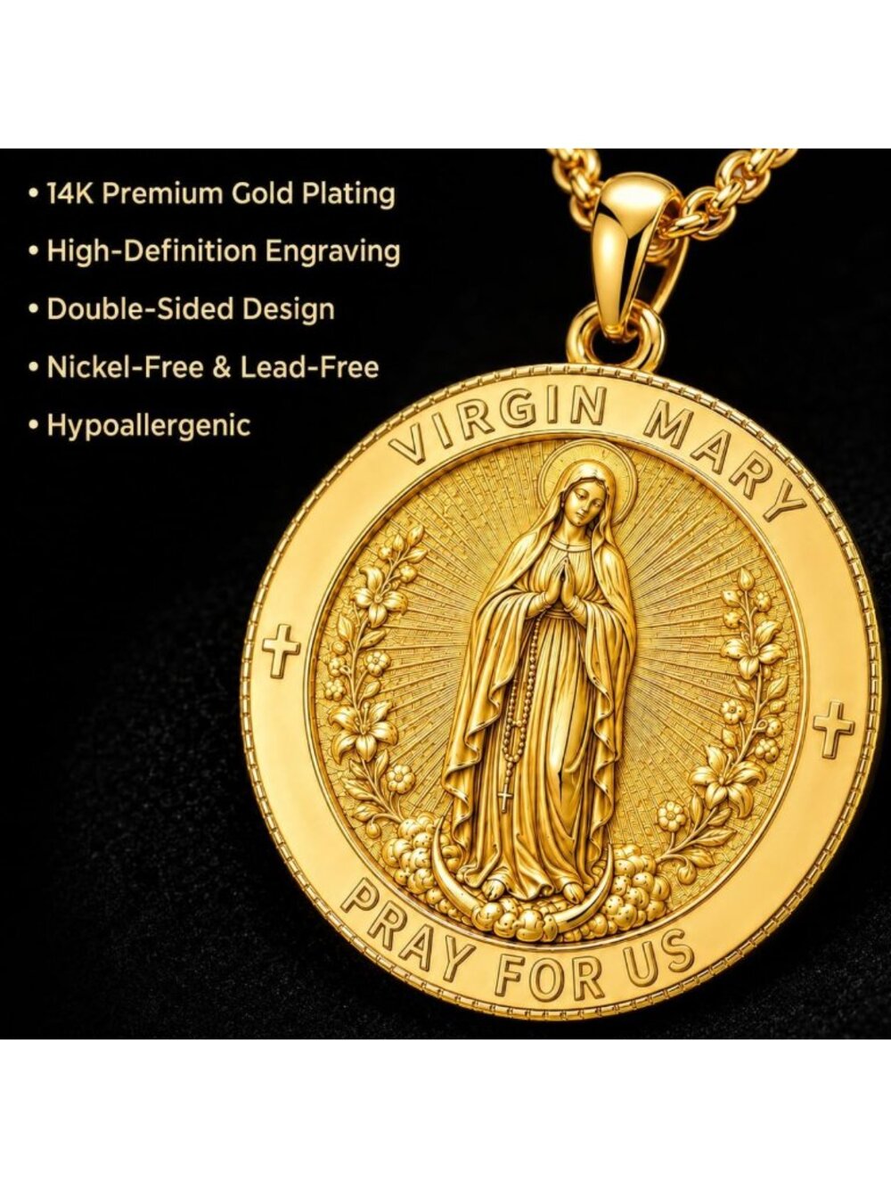14K Gold Plated Saint Medal Necklace for Men & Women - Patron Pendant Jewelry - Picture 5 of 7